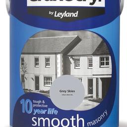 Brand new masonry paint tub
Grey sky’s - pale grey 
Suitable for brick, concrete, pebbledash etc 
Covers really well