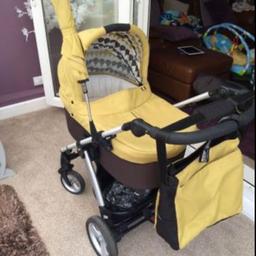 Buggy part+raincover, carry cot part+raincover, matching bag and parasol, spare wheels and car seat adapters, spare carry cot mattress which can be slept on for 12 hours all included. Have a look on my other auction as I’m selling matching Cybex car seat, base and raincover. Both pram and car seat for £100