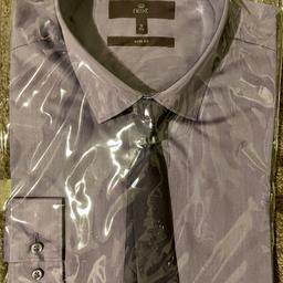 Brand new men’s Next slim fit long sleeve shirt with tie size 16, still in original packaging. 100% cotton.