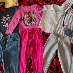 Girls height up to 116cm clothes -blue jeans, grey Nike pants, Camp Rock pink top, navy top - Primark, striped top -Bluezoo, white t-shirt- George ,Rainbow pyjama set.