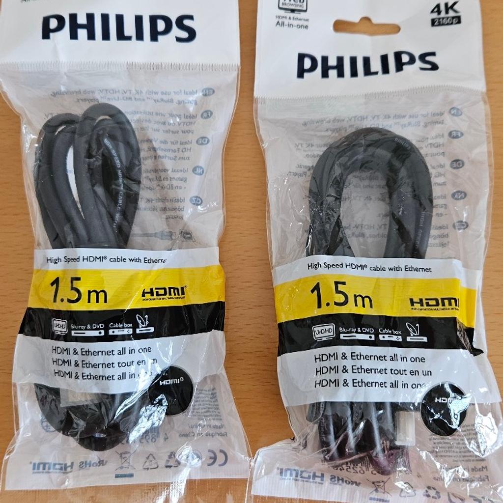 2 brand new Philips HDMI & ethernet all in one 4K cables