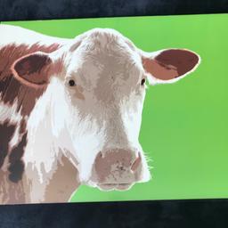 Large cow picture
Bright green background
Brown cow to left of picture
27.5 across x 19 3/4 down 