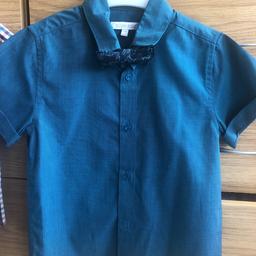 Love teal coloured boys short sleeved shirt
Blue zoo by Debenhams age 2-3
Worn once immaculate condition 
Detachable navy and teal dickie bow with dinosaur motif