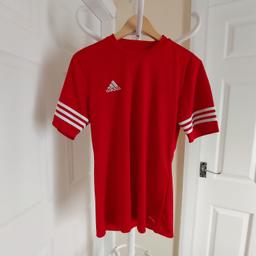 Tee-Shirt „Adidas“Performance

 Football Clima Lite

 Jerseys Maillot

 Red White Colour

New With Tags

Actual size: cm

Length: 69 cm front

Length: 70 cm back

Length: 44 cm from armpit side

Shoulders width: 42 cm

Length sleeves: 25 cm

Volume hand: 40 cm

Volume bust: 95 cm – 96 cm

Volume waist: 88 cm – 91 cm

Volume hips: 90 cm – 95 cm

Size: S (UK) Eur S, US S

Shell: 100 % Polyester

Made in Thailand