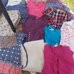 Womens clothes bundle for sale including dresses, tops, cardigans, t shirts, shirts, a coat and summer hat. Size small and medium. in great condition. £8 bundle.