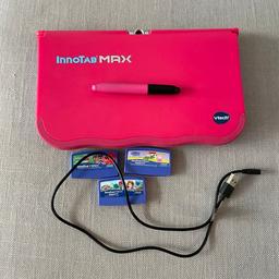 Innotab Max in pink plus Sofia the First, PJ Masks and Peppa Pig cartridges. Rarely used and very good condition.