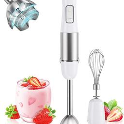 Hand Blender, 1000W Multi-Purpose Food Blender, 6 Speeds Electric Stick Blender with Turbo Button, 17000U/min, 2 Sharp Stainless Steel Blades, for Smoothies, Puree Baby Food, Sauce and Soup