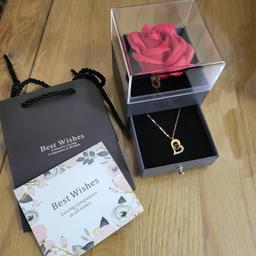 Preserved Real Rose, Gift Box with I Love You Necklace, Handmade Eternal Real Rose Flower Gifts for Her Woman Wife Girlfriend Mother on Birthday, Anniversary, Valentine's Day, Mother's Day, Christmas