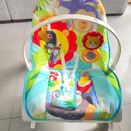 Excellent condition 

Rocker grows with your baby from infant to toddler (up to 40 lb/18 kg)
Deep comfy seat and reclining seat back with calming vibrations to help soothe baby
Removable toy bar with toucan clackers and lion rollerball
Foldout kickstand for stationary seatin
Machine-washable seat pad
Seat vibrates also, via switch