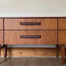 A Stylish,vintage, teak, 1960's sideboard.
With 6 drawers, on tapered wooden legs.
In good, solid condition.
Measuring: 148.5cm wide, 45cm deep, 65cm high.
I can arrange Nationwide delivery using trusted courier, feel free to contact me for a delivery quote.