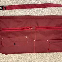 Market or car boot bag, holds phone, change, notes, pen, notepad, card reader, ideal for mobility uses and for putting round waist to keep things safe can go under coat as is flat.
Zip pocket on back . Made by me, other colours available. Well made some made in waterproof fabric. Very secure with belt round waist. Bagsatlindalou52.