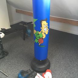 Boxing stand / Punch bag and gloves for children. 
Extra pair of gloves included, plus base is filled with kiln dried sand for ballast. 
Hardly used. Condition like new. 
Bargain at £40. Price in Smyths Toys is higher without extras.