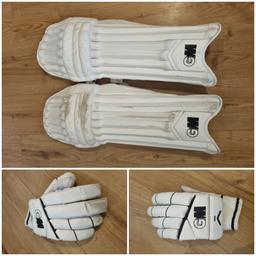 GM 808 Full Size Adults pads and gloves set. Used only briefly (about three 16 over games) but with signs of wear as shown in image from sliding while batting. Both will come in original packaging also as shown, I have kept it handy. Both are fantastic quality, lightweight and flexible, if you don't mind the signs of use you'll essentially be receiving a close to brand new feeling set of pads and gloves!