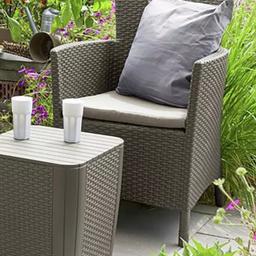 Occasional Chair and Table.
Part of:
“Keter Iowa 2 Seater Rattan Effect Garden Bistro Set” (£160 Homebase).
! MINUS ONE CHAIR ! Hence cropped picture.