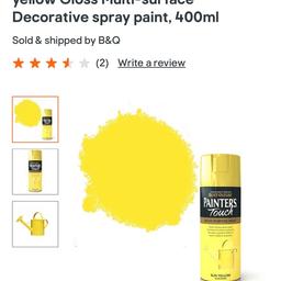 (BUYER MUST BE OVER 18 YEARS OF AGE AND MAY REQUIRE ID). Ideal for multi surface, this Sun yellow gloss gloss decorative spray paint from the Painter's touch range by Rust-Oleum has been specially designed to give a stunning finish to around your home. Simply apply and leave for 24 hours to dry - a great way to revamp your home. Covers 2m² per litre on average. Collection only.