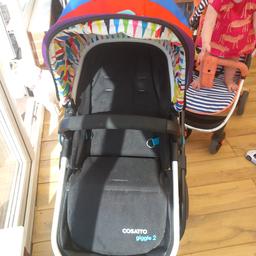 right. 
travel system. 
frame and larger seat shown in pics jn decent condition for age.
comes with foot muff and rain cover.
also have the baby carseat and moses basket if wanted (both stored jn loft in black bags so will need a good clean) lovely set just needs some time.spent cleaning it.daughter too big for pram now so I just want rid as need space. comes with all seat belts too just removed to be washed.