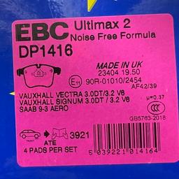 EBC brake pads part number DP1416. 
Around £90 new. 
These will fit any Saab 9-3 Aero or Saab with 314mm big brake kit on the front brakes. 
Will also fit Vectra or Signum 3.2 V6 with big 314mm brakes on the front end.