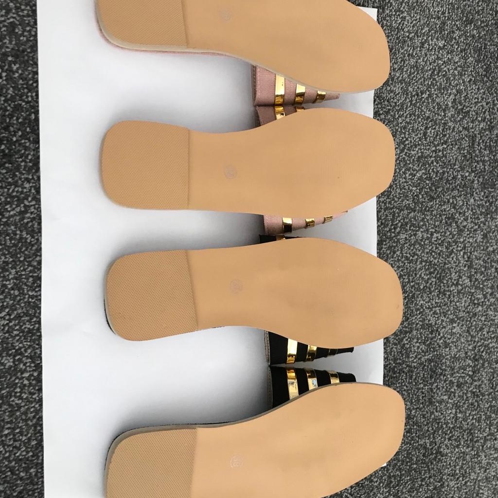 2 Pair Of Ladies Summer Slip-On Mules/Sliders Sandals With Very Low Heel Uk5 (38) Both Pair Are Brand New Unworn, 1 Pair Is In Black & Gold And The Other Is In Dusty Pink & Gold I’m Selling Both Pair Together For Only £20.00 Collection Is From Merton SW16 5HH
