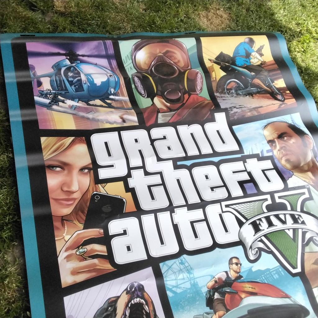 Great man cave home bar gaming shop wall display item
find another anywhere ?
6 foot high x 4 foot wide huge grand theft auto 5 shop promotion poster ?
 rare to find
ps3 xbox
come and take a look with no obligation
cash on collection only Birmingham b26
No postage