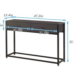 SDHYL 47.2 inches Console Table, Entryway Hall Table for Living Room, Bedroom with Two Storage Drawers, Thick Metal Frame, S7-DX-121BR-CA
Brand new in box

Product Dimensions 39.9D x 59.9W x 86.6H Centimetres
Colour Black
Shape Rectangular
Brand SDHYL
Special feature Storage
Style Country
【Dimension】: L*W*H=47.2 *12.4*31.9 Inch. Please understand there may be 1 inch difference in measurement since it is measured manually.
【Space Saving & Large Storage】: Standing tall console entryway table saves the space a lot. You can put some keys, nail clippers, gloves and hats, crafts, shoe cleaners and other daily necessities things in it. The wooden tabletop sets the stage to display flowers, photo frames, and other decorations.
【Decent & Practical】: Simple and decent outlook fits all kinds of decor at your home or office very well. It works well as a Storage Dresser, Entry Hall Table, Country Console Table, Sofa Table. Decorations can be displayed on the top.
【Sturdy & Durable Material】: This c