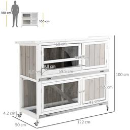 PawHut Wooden Rabbit Hutch Two-Tier Guinea Pig/Rabbit Cage Elevated Multi-Door Pet House Bunny Cage w/ Rain Cover, Wheels, Trough, Ramp, Slide-Out Tray - Grey

Brand new in Sealed Box. RRP £169.99

LARGE RABBIT HUTCH: Comes with two tiers and a ramp – lots of space for small pets to roam around. Both layers can be used separately. A trough at the top for daily feeding.

EASY TO CLEAN: A pull-out tray underneath, making it simple to maintain the cage.

FIR WOOD STRUCTURE: It is strong, sturdy and built to last. Covered in water-resistant paint for protection against wet weather. Comes with a cover to keep the hutch dry – suitable for gardens.

DIMENSIONS: 100H x 122L x 50Wcm.

ASSEMBLY REQUIRED.
Features:

Two-tier rabbit hutch that can be used separately, ideal for small animals

Made of durable fir wood. Features mesh wire for ventilation

A cover included to protect the hutch from wet weather

non-slip ramp so pets and move between the two levels

A trough included for daily feeding

