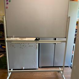 Large white magnetic board , swivels with a shelf to put markers on . Easy to dismantle. Can deliver if local .