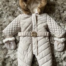 River island Cream all in one coat with mittens 0-3 months collection from leeds 9
