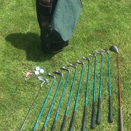Great starter set of golf clubs - ladies graphite shaft. Very light weight. Selection of irons, wood and putter. Bag also included.