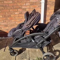 Joie Evalite duo stroller Black
for 2 babies
used but good condition.
collection only
however can deliver with 10 miles for a fee
Lightweight breeze - One lightweight tandem pushchair at just over 10kg (one of the lightest available! ) for ease of driving, riding, lifting and loading. Compact cargo - Seriously smooth one hand fold packs flat enough to fit in small boots and snug storage spaces.

Rear seat suitable from birth with flat recline. Front seat suitable from 6 months.

Pushchair specifications:

Weight 10.5kg.
Age suitability: from birth to 15kg (approx 3 years).
Folding specifications:

1 hand flat fold.
Freestanding when folded.
Folded size L97.2, W57.5, D39.9cm.
General information:

Multi recline positions.
1 hand recline adjustment.
Forward facing seat.
5 point harness.
Lockable front swivel wheels.
Handle height 100.5cm.
Dual wheel suspension.
Adjustable leg rest.
Compatible with On rear seat only.
Aluminium chassis.
cost £240.00 looking for £90.00