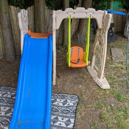 Great play set. Had it for two summers but my little one needs something bigger now. It has a swing and slide, football goal and basketball hoop