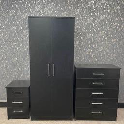 🌟HAVE THIS BRAND NEW QUALITY ASSEMBLED BEDROOM SET IN YOUR HOME TODAY IF ORDERED BEFORE 1PM🌟

NOVA BLACK WARDROBE CHEST AND BEDSIDE £400.00

FULLY ASSEMBLED
HAS METAL RUNNERS
2 DOOR WARDROBE
WIDTH - 76CM
DEPTH - 53CM
HEIGHT - 180CM
5 DRAWER CHEST
WIDTH - 76CM
DEPTH - 40CM
HEIGHT - 101CM
3 DRAWER BEDSIDE
WIDTH - 38CM
DEPTH - 40CM
HEIGHT - 66CM

B&W BEDS 

Unit 1-2 Parkgate Court 
The gateway industrial estate
Parkgate 
Rotherham
S62 6JL 
01709 208200
Website - bwbeds.co.uk 
Facebook - B&W BEDS parkgate Rotherham 

Free delivery to anywhere in South Yorkshire Chesterfield and Worksop on orders over £100

Same day delivery available on stock items when ordered before 1pm (excludes sundays)

Shop opening hours - Monday - Friday 10-6PM  Saturday 10-5PM Sunday 11-3pm