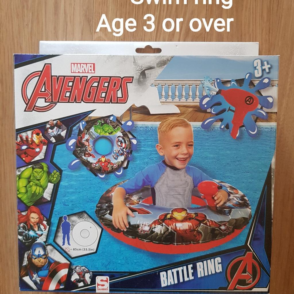 Marvel Avengers swim ring. Suitable for age 3 or over. Brand new. Collection is from M26 Stoneclough near farnworth bolton or local delivery available for cost of fuel