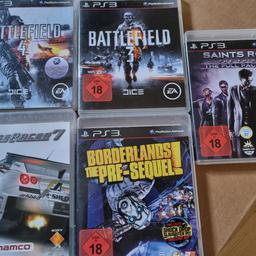 Verkaufe 5 Ps3 Spiele, darunter:

Ridge Racer 7
Battlefield 3+4
Saints Row The Third (The Full Package)
Borderlands The Pre Sequel

Alles spiele Funktionieren einwandfrei.

Versand möglich 📦