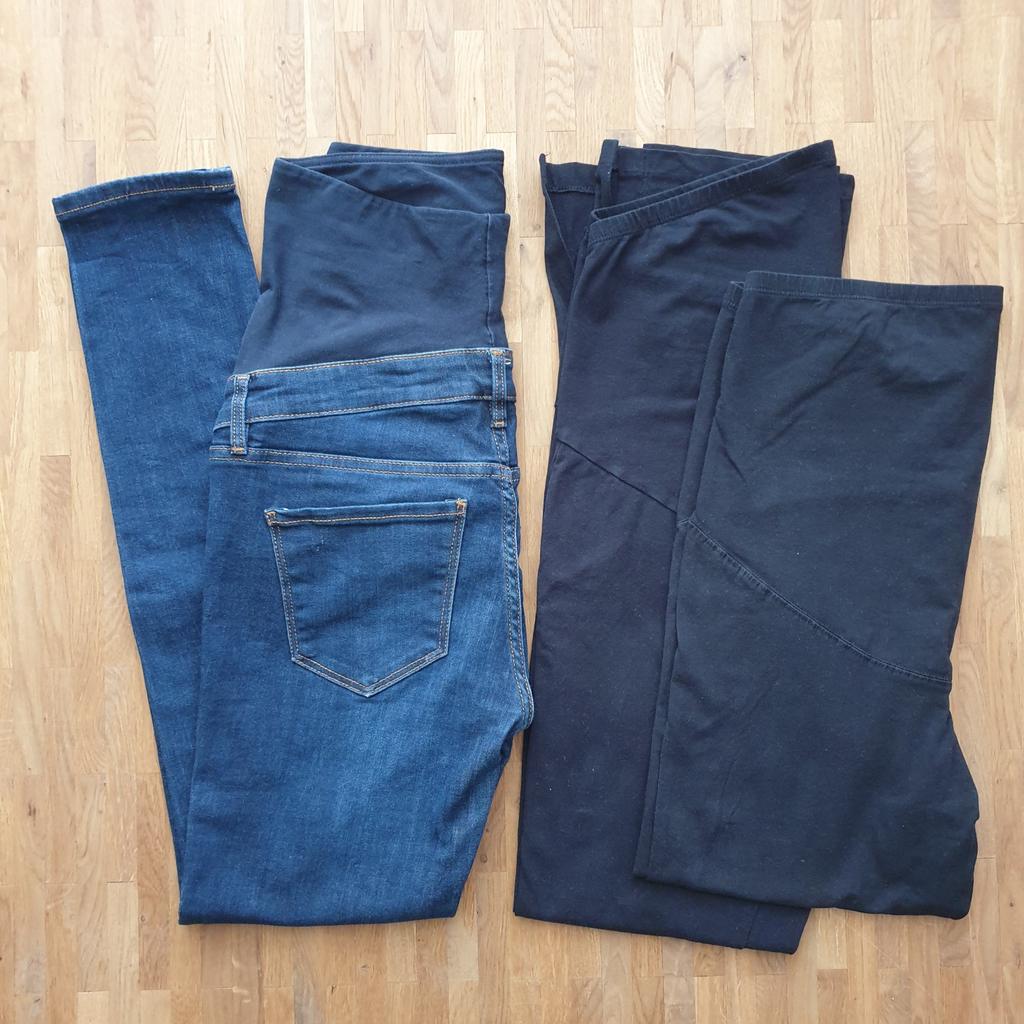 Schwangerschaftskleidung von H&M in Größe M+L:
dunkelblaue Jeans, Gr. 38;
schwarze 3/4 Hose, Gr. L;
schwarze Jogginghose, Gr. L;
mintgrünes kurzes Sommerkleid, Gr. L;
2 x Stillshirt, Gr. M;
Selbstabholung