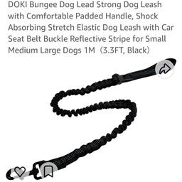 DOKI Bungee Dog Lead Strong Dog Leash with Comfortable Padded Handle, Shock Absorbing Stretch Elastic Dog Leash with Car Seat Belt Buckle Reflective Stripe for Small Medium Large Dogs 1M (3.3FT, Black)