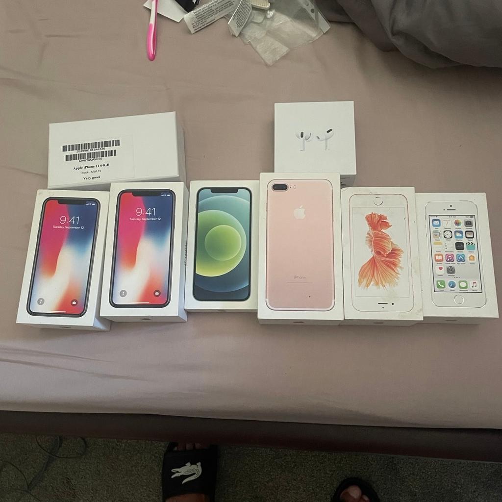 2x iPhone X boxes 2x iPhone 6s boxes a iPhone 12 and 11 box and Apple EarPods empty box well add value to your phone when selling £5 a box or job lot £20