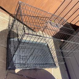 Dog cage for sale - only used a few times in car
Front and side opening 
With plastic removable tray 
29” long
20” wide
23” high
Excellent condition 
Buyer to collect