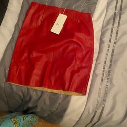 Brand new with tags red leather skirt size 12