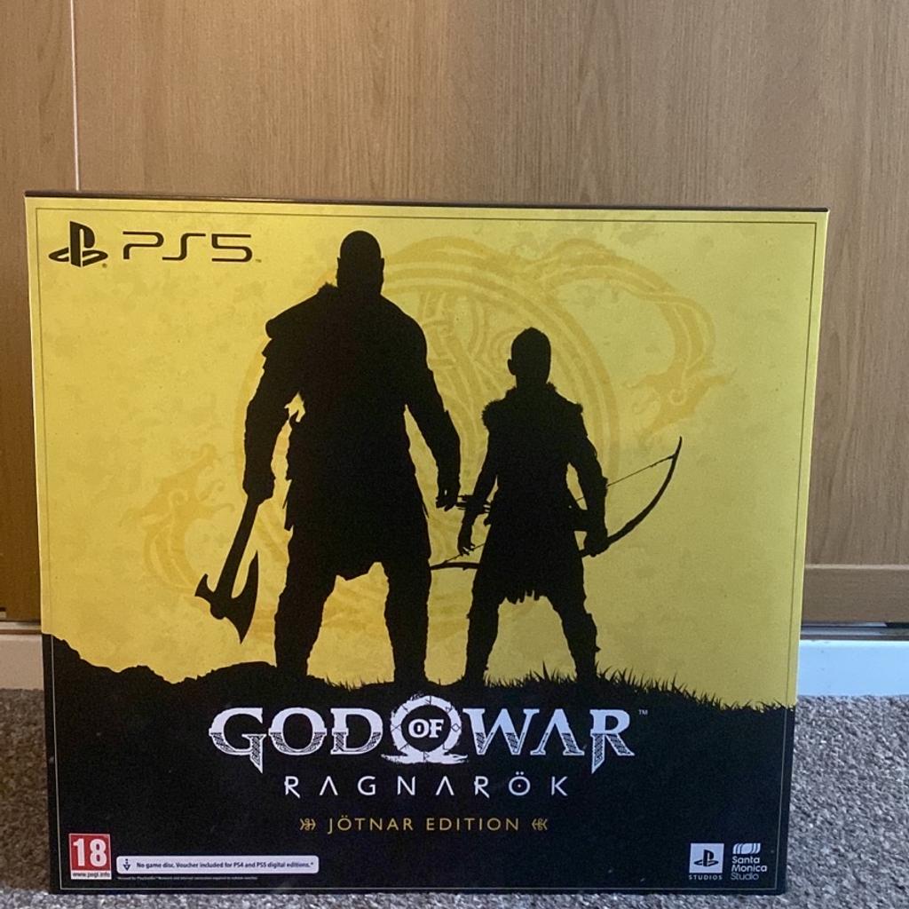 BRAND NEW & SEALED GOW Ragnarok JOTNAR EDITION (PS4/PS5)
Collection Coventry CV6
Free delivery available if local to CV6!

Physical items:

•Full Game for PS4 and PS5
•16 in Mjölnir Hammer
•Brok’s Dice Set
•Falcon,Bear & Wolf Pin set
•7 in Vinyl (Featuring music by Bear McCreary)
•Yggdrasil Cloth Map
•Legendary Draupnir Ring
•Two 2 in Vanir Twins Carvings
•Steelbook Display Case
•Knowledge Keeper’s Shrine

Game items:

•Darkdale Armour
•Darkdale Attire (Cosmetic)
•Darkdale Axe Grip
•Darkdale Blades Handles
•Dark Horse art book
•Official soundtrack
•Avatar set for PS4/PS5
•PlayStation4 theme

BONUS: God of War Ragnarok Risen Snow Armour Set that is included within the item!

Feel free to ask me anything :)