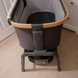 Has a zipped side so that you can easily access the baby when in bed and theres a storage area underneath which is ideal for sheets, muslins and bibs! Also height adjustable so that it can be level with your bed 
As straps to attach it to the bed and carry case.
It also as mattresses if wanted
Only used twice as brought for when our granddaughter came to stay
Can deliver if local