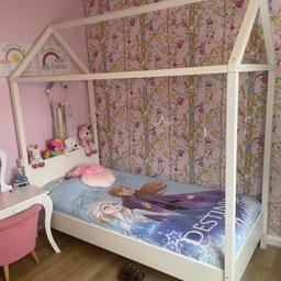 Kids single bed frame, house bed style, good condition, couple or minor marks as shown on pictures, will be dismantled for buyer, can include john lewis good quality mattress too but does have some stains, collection l19 4xa £50 ono
