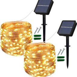 2 in a Pack Solar String Lights Outdoors Warm White
-120LED Solar Garden Lights
-Waterproof 
-12M/40Ft 
-8 Modes 
-Indoor/Outdoor Fairy Lights 
-Copper Wire 
Decorative Lighting for Patio Yard Party