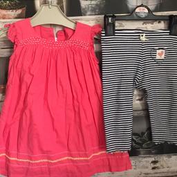 THIS IS FOR A SET OF GIRLS CLOTHES

1 X NAVY AND WHITE STRIPPED LEGGINGS FROM M&S - ONLY WORN A FEW TIMES
1 X MARKS AND SPENCER DRESS - PINK IN COLOUR WITH YELLOW TRIM - USED FOR A TWO WEEK HOLIDAY

PLEASE SEE PHOTO