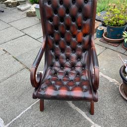 Chesterfield slipper chair. Ox blood colour leather. In good age related condition with nice patina.