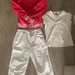 Ladies Nike 3 piece tracksuit 10/12 jacket & cropped bottoms 14/16 cap sleeve top in cerise pink & white