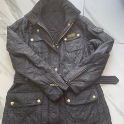 Wax type ladies Barbour jacket
Size 14
Padded inside
Zip up with belt round waist