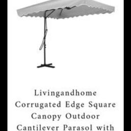 Building up your own shade in your garden is never too late for hearty enjoyment on hot days. Made of polyester, the canopy is UV and water resistant, which protects you from harsh sunlight and sudden rain. This set comes with a cross base, aiming to offer you stronger support. This parasol should be easy to assemble and is perfect to be placed in your garden or yard.
Features: 

The canopy is supported by 4 ribs for extra sturdiness

The double top design allows the air and heat to circulate

UV-resistant polyester canopy blocks harmful radiation and direct sunlight

The metallic stand and pole are covered with anti-rust powder coating

Specifications
Parasol:
Dimensions: 250cm W x 250cm D x 250cm
This is brand new in box and retails for £98.99 I'm selling for £60 why not check out my other items for sale