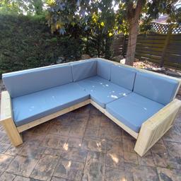 Made to order 5 Seat garden corner sofa with cushions 8 colours to choose from.
Made from pressurised treated timber and built to last.
please take a look at our Instagram mwwoodworksco 