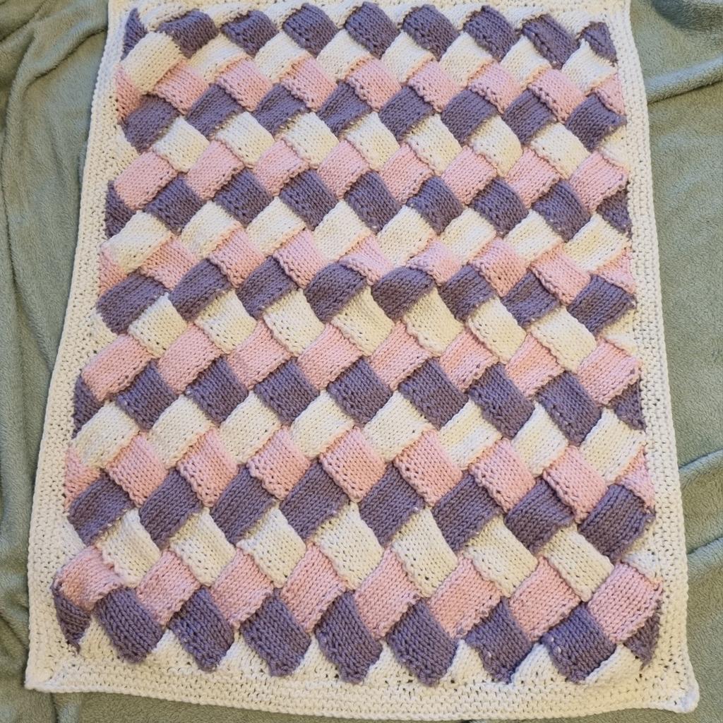 2x Chunky Pink, Lilac & White Baby Blankets. 31" x 24". Makes a lovely edition to your babies pram or pushchair (made 2 as an order for twins but was let down last minute). £20 each