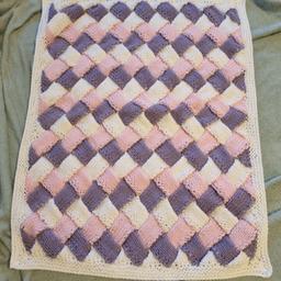 2x Chunky Pink, Lilac & White Baby Blankets. 31" x 24". Makes a lovely edition to your babies pram or pushchair (made 2 as an order for twins but was let down last minute). £20 each